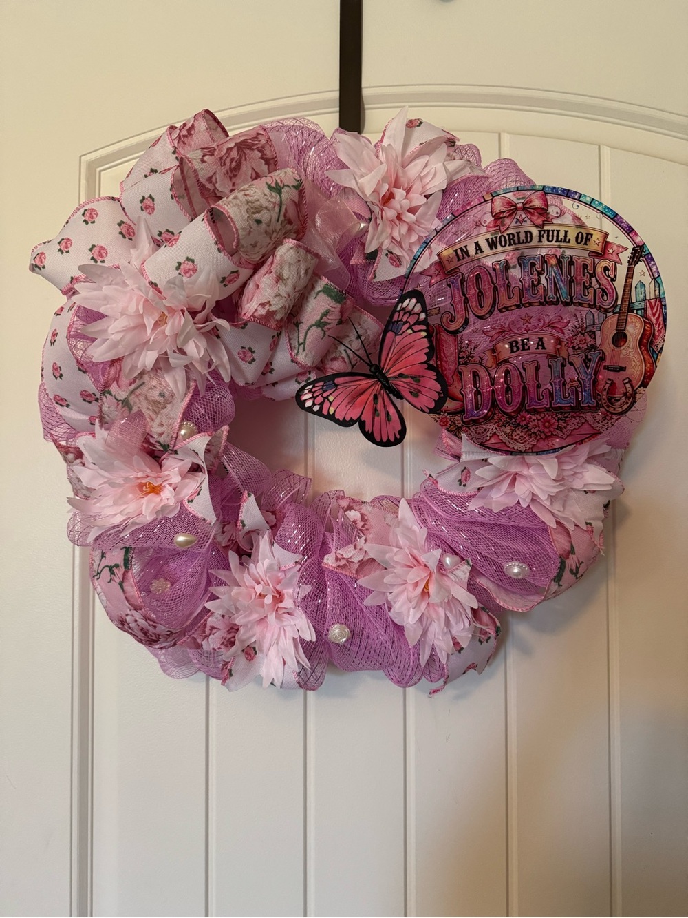 Hand Crafted Pink Floral Dolly-Inspired Party Wreath